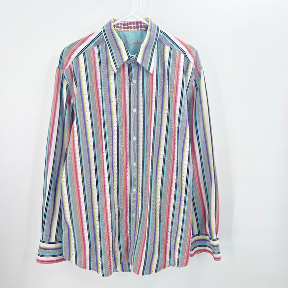 Robert Graham Colorful Striped Textured Embroidered Button Up Dress Shirt XL - Picture 1 of 8
